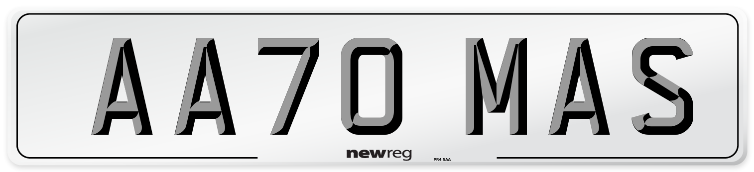 AA70 MAS Number Plate from New Reg